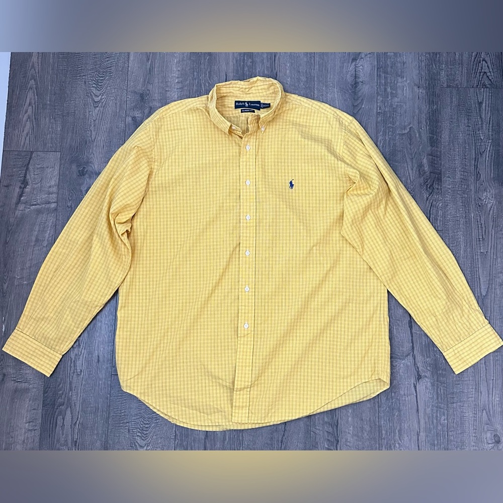 Ralph Lauren‎ Men's Yellow Check Plaid Classic Fit Shirt Size 17 XL
